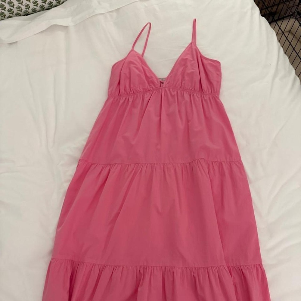 Rails Pink Tiered Maxi Dress‎ Womens Medium V-Neck Spaghetti Strap Cotton Blend
